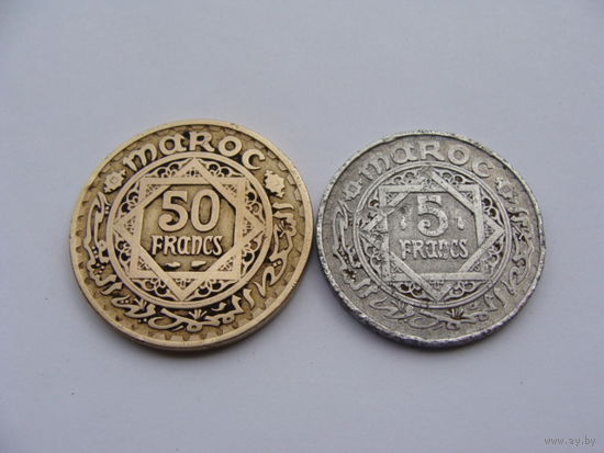 Марокко. 2 монеты 5 и 50 франков 1951 - 1952 год Y#51 Y#48