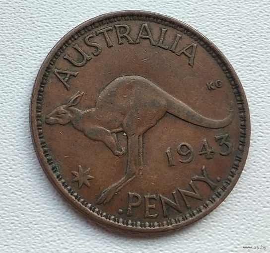 Австралия 1 пенни, 1943 "I" ниже бюста  2-16-12