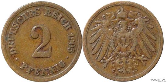 YS: Германия, Рейх, 2 пфеннига 1905F, KM# 16 (2)