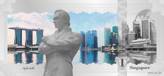 Острова Кука 1 доллар 2017г. Skyline Dollar "Сингапур". Купюра в пластиковом слабе. Серебро 5гр.