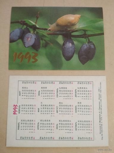 Карманный календарик. Улитка. 1993 год