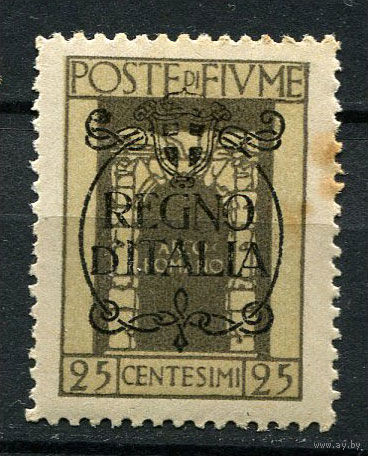 Республика Фиуме (Королевство Италия) - 1924 - Надпечатка на марках Фиуме (Свободный город) 25C - REGNO D ITALIA - (есть желтые пятна) - [Mi.186] - 1 марка. MNH.  (Лот 51AE)