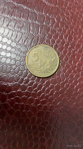 Монета 5 грошей 2008г. Польша.