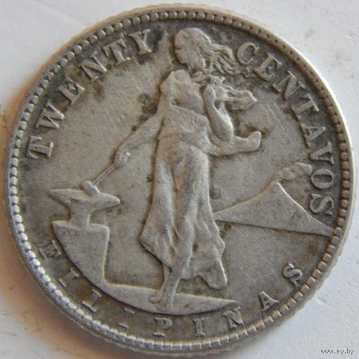 8. Филиппины  под США  20 сентавос 1944 год, серебро