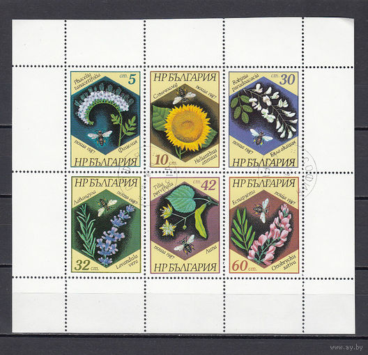 Флора. Цветы. Болгария. 1987. 1 малый лист. Michel N 3582-3587 (3,0 е)