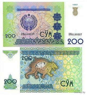 Узбекистан 200 сум образца 1997 года UNC p80 серия ВР