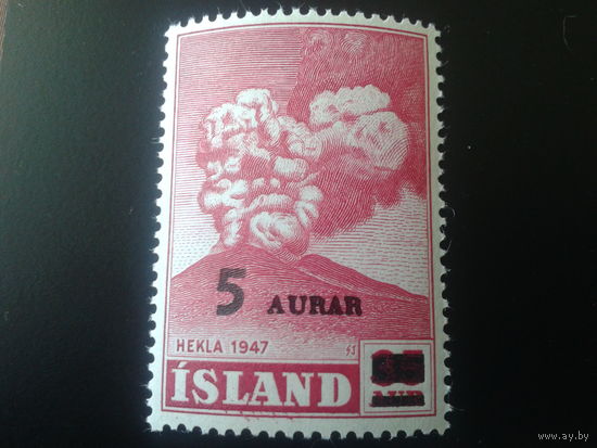 Исландия 1954 вулкан надпечатка