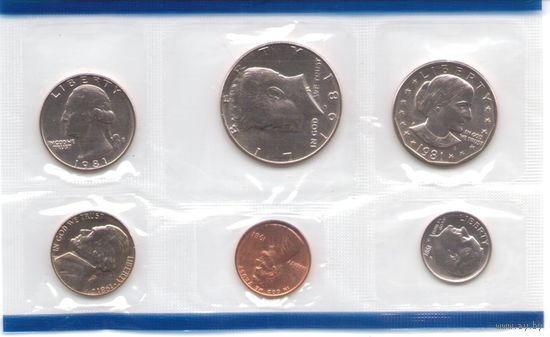 Годовой набор монет США 1981 г. с долларом Сьюзен Б. Энтони двор Р (1; 5; 10; 25; 50 центов + 1 доллар Сьюзен Б. Энтони) _UNC