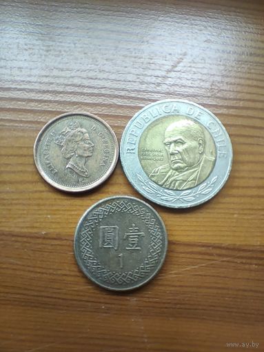Чили 500 песо 2008, Канада 1 цент 2003, Тайвань 1 доллар-62