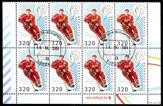 Чемпионат мира по хоккею с шайбой среди юниоров Беларусь 2004 год (566) сцепка из 8-ми марок
