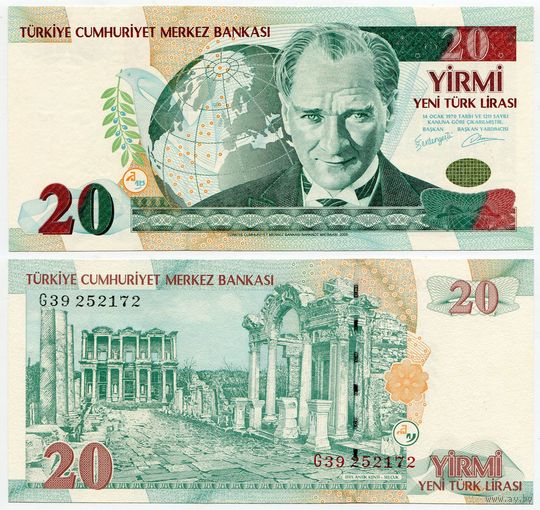 Турция. 20 новых лир (образца 2005 года, P219, UNC)