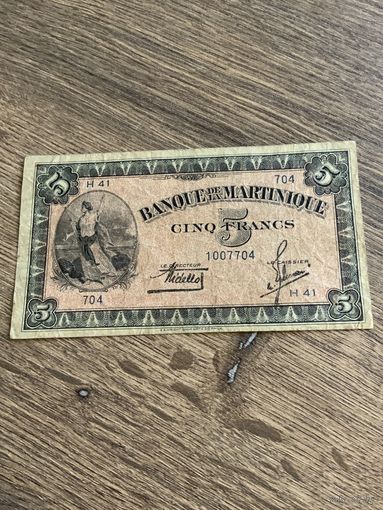 Мартиника Французская 5 франков 1942 г.