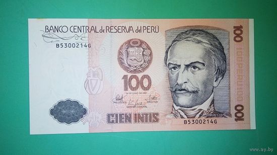 Банкнота 100 инти Перу 1987 г.
