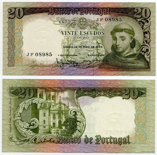 Португалия. 20 эскудо (образца 1964 года, P167a, aUNC)