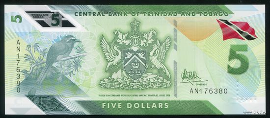 Тринидад и Тобаго 5 долларов 2020 г. P61. Серия AN. Полимер. UNC