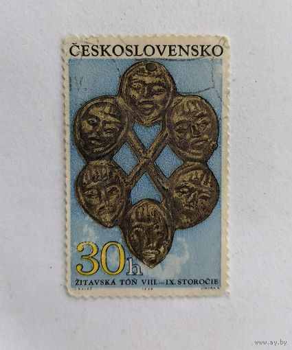 Марка Чехословакия 1969 год. Позолоченный орнамент.
