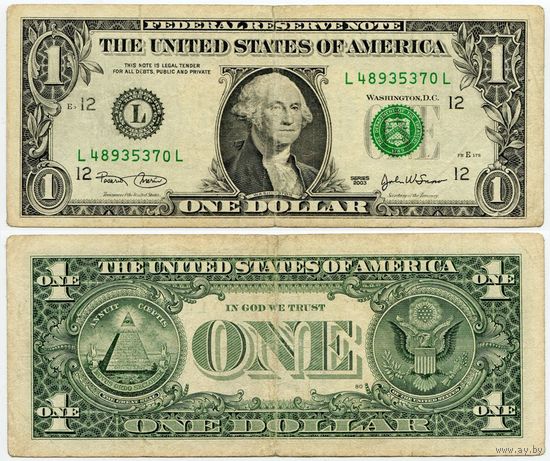 США. 1 доллар (образца 2003 года, L, Калифорния, P515a)