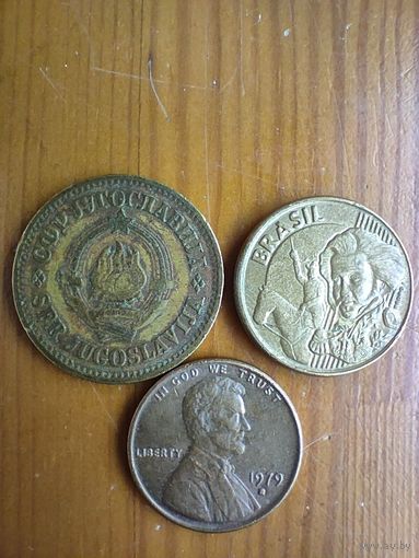 Югославия 20 пара 1965, США 1 цент 1979 Д, Бразилия 10 центов 2010-37