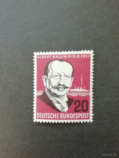 ФРГ 1957 Марка "Альберт Баллин, президент судоходной компании Гамбург-Америка лайн" (чистая**) Mi. 266