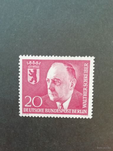 Западный Берлин 1960 марка "Вальтер Шрайбер, немецкий политик, мэр Берлина в 1953–1954 годах" (чистая**) Mi.192