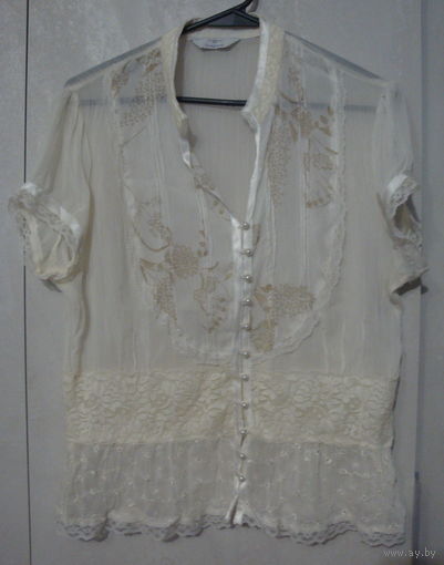 Блузка прозрачная, блуза легкая, блузка кремовая, 46-48 р-р