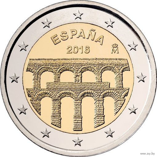 2 евро Испания 2016 Старинный город Сеговия с римским акведуком UNC из ролла