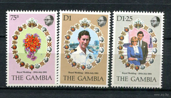 Гамбия - 1981 - Свадьба принца Чарльза и леди Дианы - [Mi. 424-426] - полная серия - 3 марки. MNH.  (Лот 155AN)