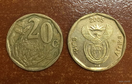 ЮАР, 20 центов 2005. Надпись на языке африкаанс: SUID-AFRIKA