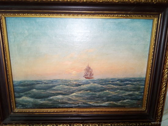 Картина "Морской пейзаж" холст, масло,подпись автора 19 век.