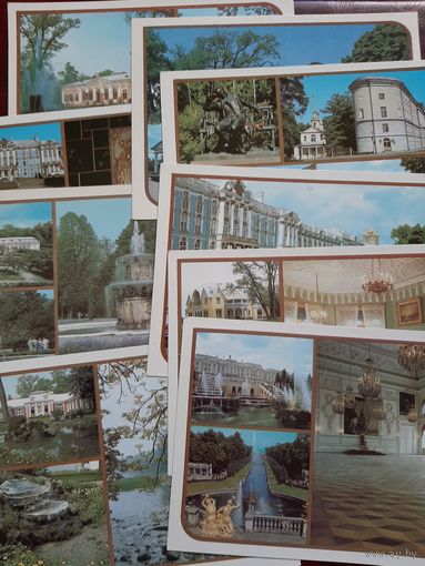 Петродворец Пушкин (набор из 9 открыток, без обложки) 1986 год