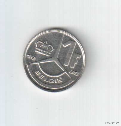 1  франк 1989 года Бельгии (надпись  BELGIE)