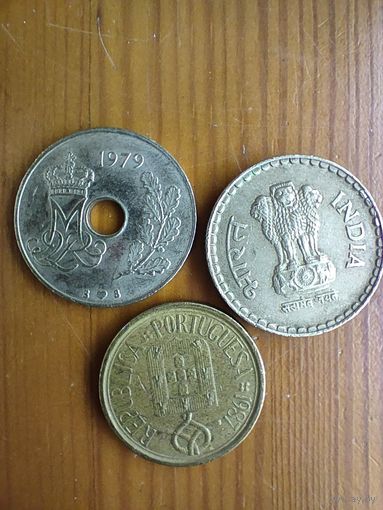 Дания 25 оре 1979, Индия 5 рупия 1993, Португалия 5 эскудо 1987-38