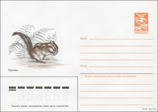 Художественный маркированный конверт СССР N 85-135 (06.03.1985) Бурундук