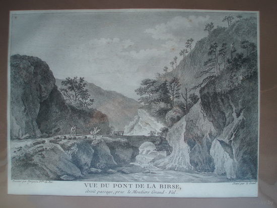 Офорт Вид на долину в горах и мост. 1780-е годы.