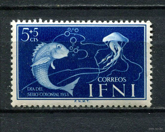 Испанские колонии - Ифни - 1953 - Рыбы 5С+5С - [Mi.128] - 1 марка. MH.  (Лот 81EJ)-T2P25