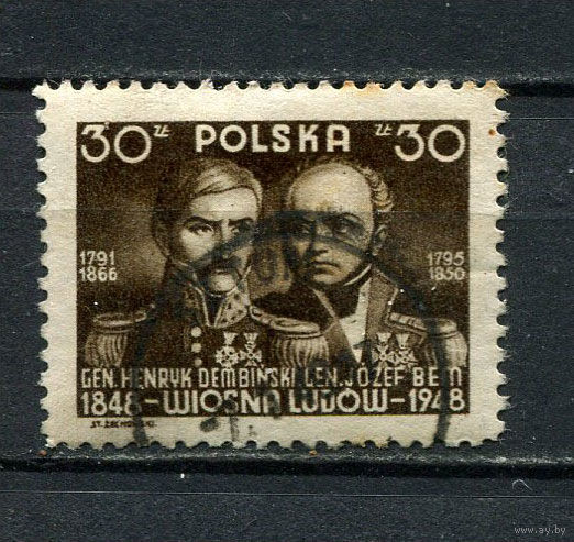 Польша - 1948 - Столетия революции 30Zt - [Mi.498] - 1 марка. Гашеная.  (Лот 80EQ)-T7P8