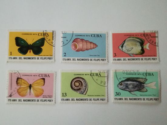 Куба 1974. 175-летие со дня рождения Фелипе Поева. Бабочки, насекомые,рыбы. Полная серия