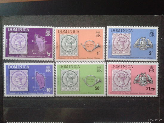 Доминика 1974 100 лет маркам Доминики, карта, герб** Полная серия