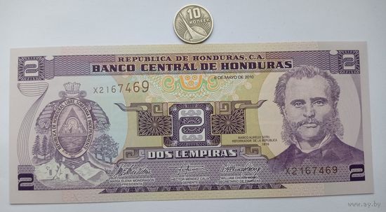 Werty71 Гондурас 2 лемпиры 2010 UNC банкнота