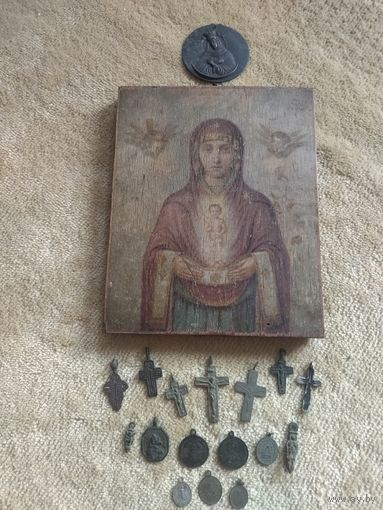 Коллекция старинных крестиков и Икона