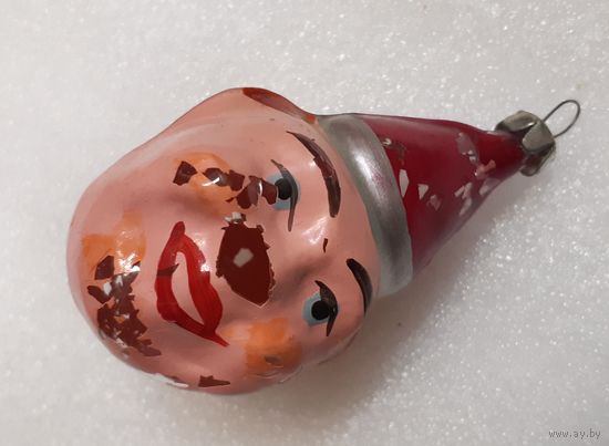 Ирушка ёлочная Голова клоуна, стекло. Под реставрацию, СССР