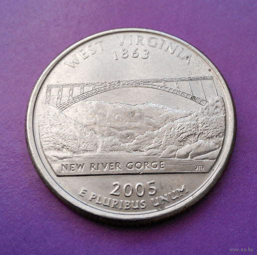 25 центов (квотер) 2005 (D) West Virginia, США #02