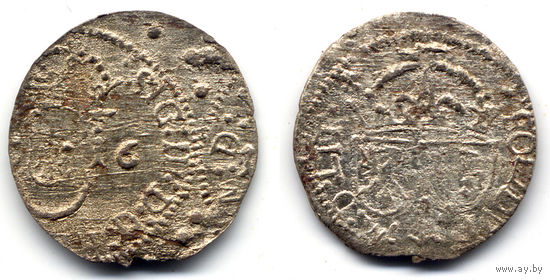 Шеляг 1616, Сигизмунд III Ваза, Вильно. Рв - крест в конце легенды.