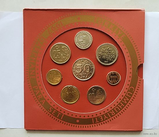 Турция Годовой набор 1997 год в буклете 7 монет+  жетон серебро