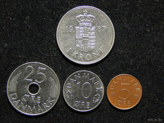 Дания 5,10,25 эре,1 крона 1973-87г