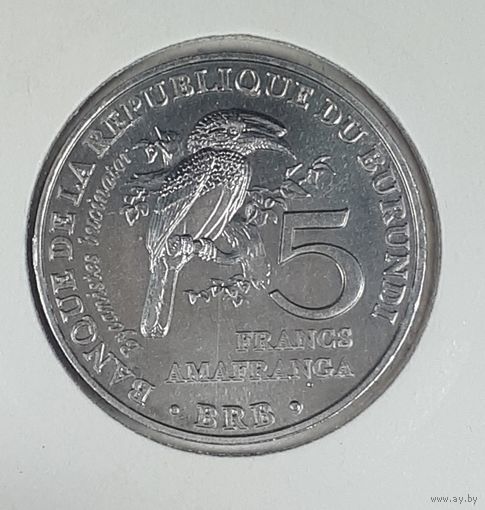 Бурунди 5 франков 2014 Птицы - Калао-трубач (Bycanistes bucinator)