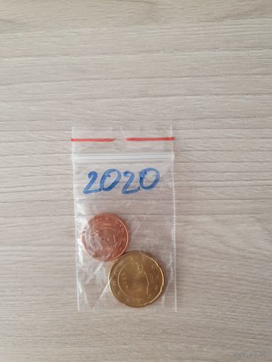 Эстония 2020 год. 2 и 20 евроцентов.
