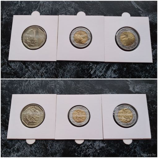 Распродажа с 1 рубля!!! Перу 3 монеты (1, 2, 5 соль) 2019 г. UNC
