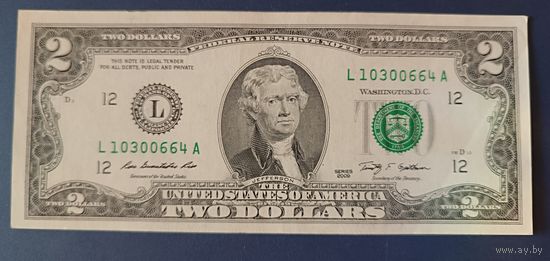 США.2 доллара 2009г.L