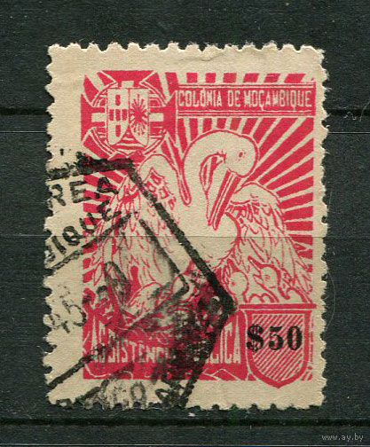 Португальские колонии - Мозамбик - 1943 - Пеликан 50С. Zwangszuschlangsmaeken - [Mi.47zII] - 1 марка. Гашеная.  (Лот 104I)